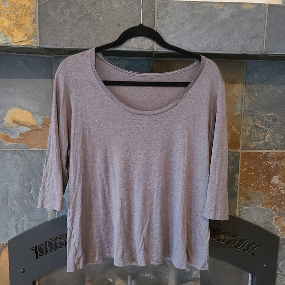 Eileen Fisher Taupe Silk Cotton 3/4 Sleeve Scoop Neck tee shirt petite large - Picture 1 of 10